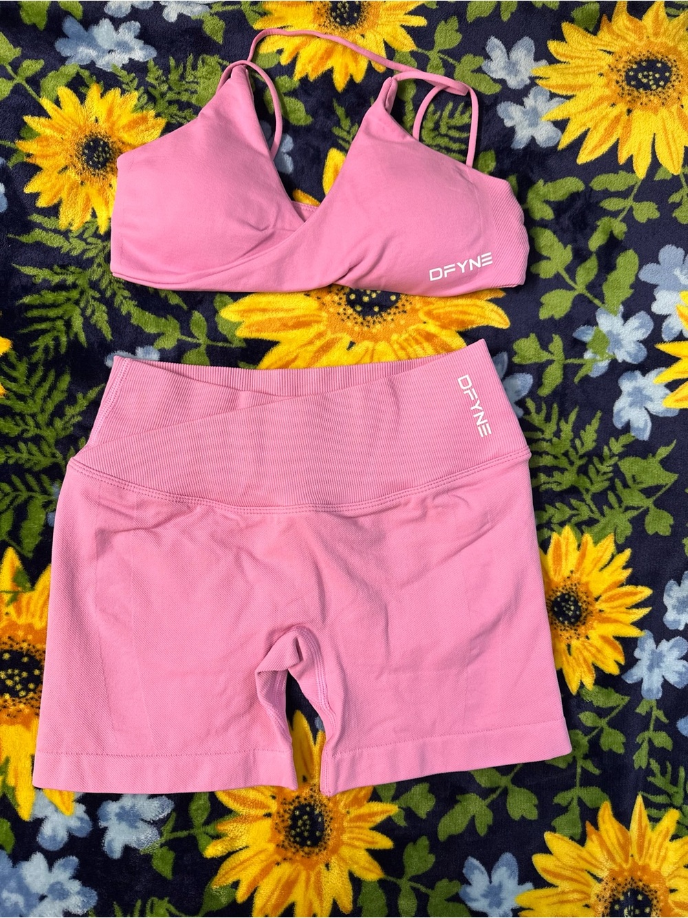 DFYNE Pink Two-Piece Top and High-Waist Shorts